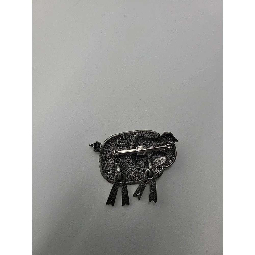 Vintage JJ Jonette Pig Brooch Silver Tone Dangle Articulated Legs Farm Animal